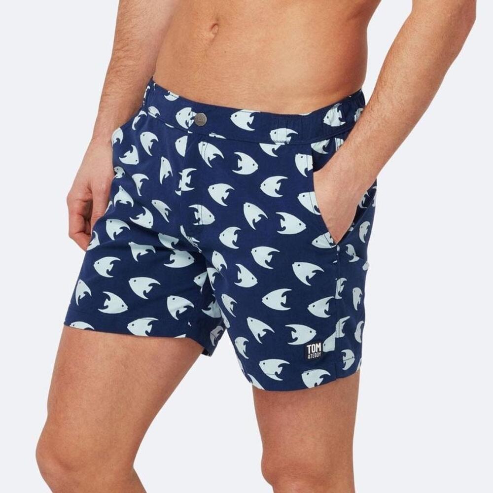Tom & Teddy NWT Angel Fish Swimming Trunks Blue Sz S Mens Swimwear